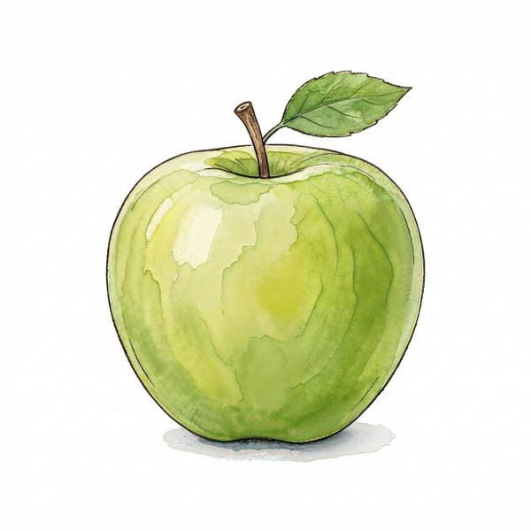 Watercolour illustration of a green apple — Food category